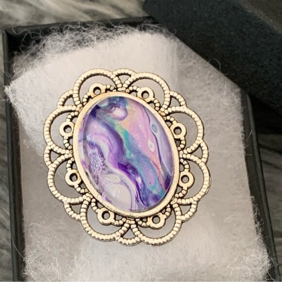 Handmade Fluid Art Ring- Candy Rainbow - Picture 3 of 8